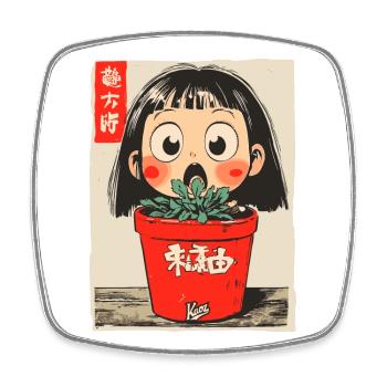 fille de dessin animé derrière un pot de fleurs - Magnet carré - blanc - Devant
