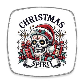 Streetwear Aesthetic Christmas Spirit Skull - Square fridge magnet - white - Front