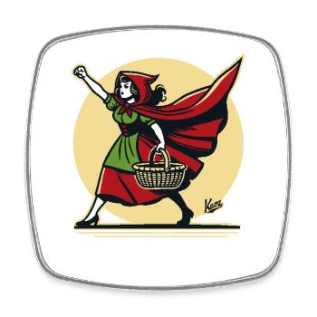 Strong little fairy tale girl in red cape - Square fridge magnet - white - Front