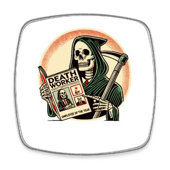 Grim Reaper Reads Death Worker Magazine - Square fridge magnet - white - Front