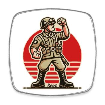 Stolzer Vintage Cartoon Soldat - Viereckiger Kühlschrankmagnet - Weiß - Vorne