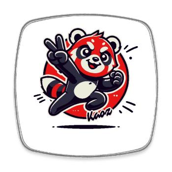 Panda roux joyeux avec signe de paix - Magnet carré - blanc - Devant
