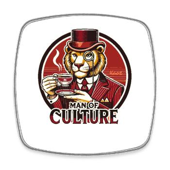 Tea Time Lion, A Man of Culture - Square fridge magnet - white - Front