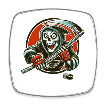 Sensemann beim Eishockey mit Puck - Viereckiger Kühlschrankmagnet - Weiß - Vorne
