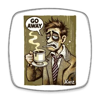 Go away! old morning grouch with coffee - Square fridge magnet - white - Front