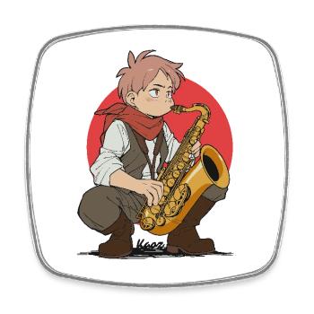 Un garçon joue du saxophone - Magnet carré - blanc - Devant