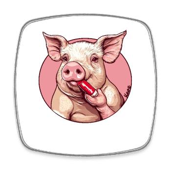 Schwein schminkt sich – Lippenstift und Glamour - Viereckiger Kühlschrankmagnet - Weiß - Vorne