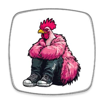 Coq de mode à la mode en plume rose Veste de poulet - Magnet carré - blanc - Devant
