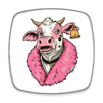 Fashionable Fashion Cow in Pink Jacket - Square fridge magnet - white - Front