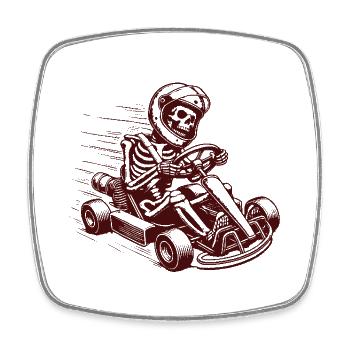 Retro Skeleton Go-Kart Driver Racing Adventure - Square fridge magnet - white - Front