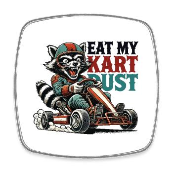 Funny Retro Raccoon Go-Kart Dust Food Saying - Square fridge magnet - white - Front