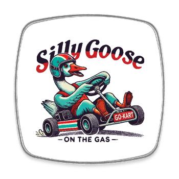 Plaisir du karting avec Silly Goose sur l’accélérateur - Magnet carré - blanc - Devant