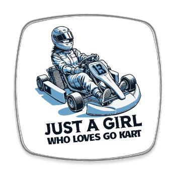 Mädchen Das Go-Kart Rennfahren Liebt - Viereckiger Kühlschrankmagnet - Weiß - Vorne