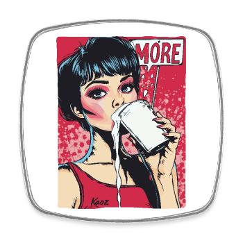 A woman drinks more milk - Square fridge magnet - white - Front