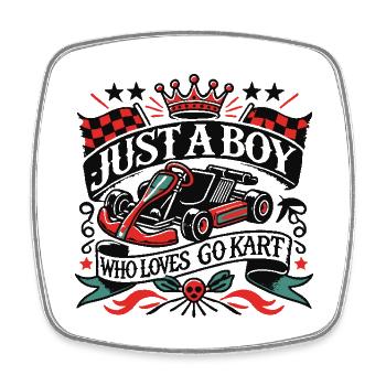 A boy who loves go-kart retro style - Square fridge magnet - white - Front
