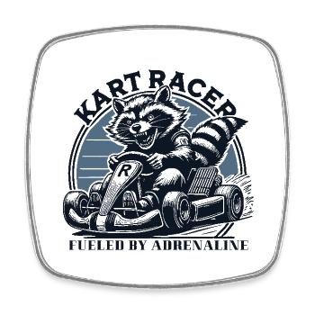 Kart Racer Waschbär Go-Kart Adrenalin - Viereckiger Kühlschrankmagnet - Weiß - Vorne