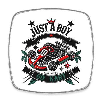 Go-kart aimant garçon style rétro - Magnet carré - blanc - Devant