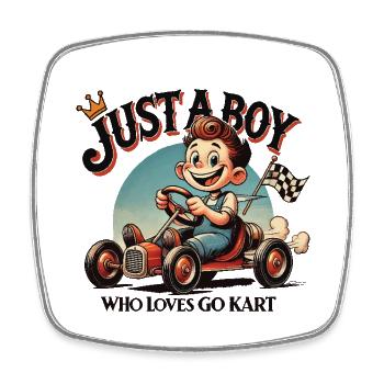 Boy Of Go Kart Loves Retro Cartoon Design - Square fridge magnet - white - Front