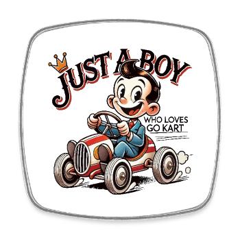 Nur Ein Junge Der Go-Kart Liebt Cartoon Style - Viereckiger Kühlschrankmagnet - Weiß - Vorne