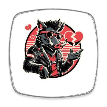 Cooler Biker-Herzensbrecher-Schwein - Viereckiger Kühlschrankmagnet - Weiß - Vorne