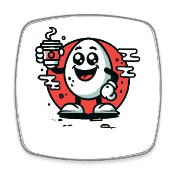 Fröhliches Cartoon Frühstücks-Ei mit Kaffee - Viereckiger Kühlschrankmagnet - Weiß - Vorne