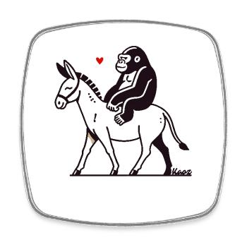 Gorilla reitet auf einem Esel - Viereckiger Kühlschrankmagnet - Weiß - Vorne