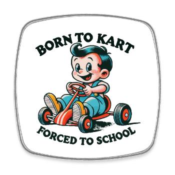 Go-Kart Retro Cartoon Geboren Zum Kartfahren - Viereckiger Kühlschrankmagnet - Weiß - Vorne