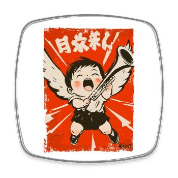 Shabby Chic Angel Jack avec trompette - Magnet carré - blanc - Devant