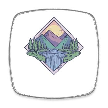 arbres, forêt, vallée, rivière, ciel et nature - Magnet carré - blanc - Devant