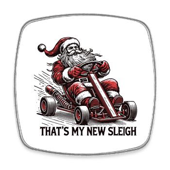Weihnachtsmann Go-Kart Schlitten - Viereckiger Kühlschrankmagnet - Weiß - Vorne