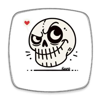 Crâne de dessin animé drôle avec coeur - Magnet carré - blanc - Devant