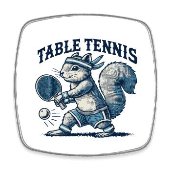 Retro Table Tennis Squirrel Fun - Square fridge magnet - white - Front