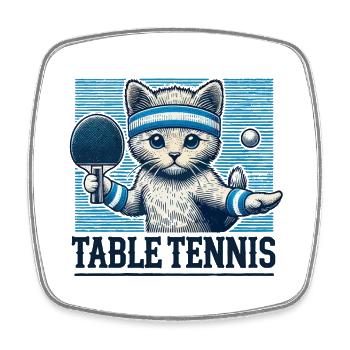 Chat mignon tennis de table look vintage - Magnet carré - blanc - Devant