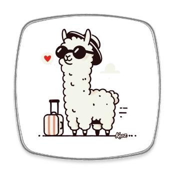 Lama de voyage avec valise - Magnet carré - blanc - Devant