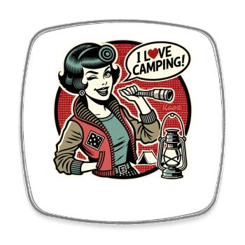 Retro Nature Mom – I Love Camping - Square fridge magnet - white - Front
