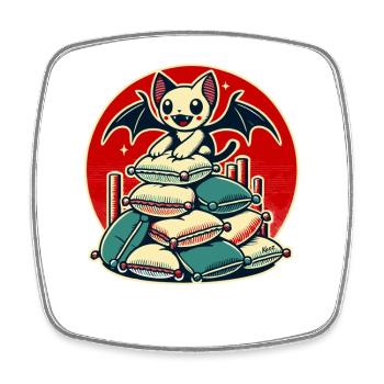 Happy Bat – On a Stack of Pillows - Square fridge magnet - white - Front