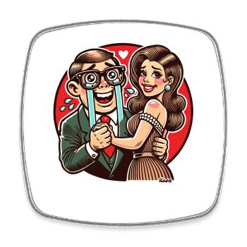 Happy Nerd with Attractive Wife - Square fridge magnet - white - Front