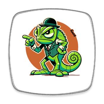 Gentleman caméléon en colère avec le doigt levé - Magnet carré - blanc - Devant