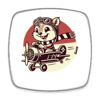 Funny Squirrel Pilot in Propeller Airplane - Square fridge magnet - white - Front