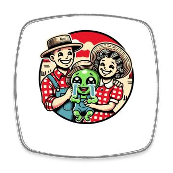 The Clarks and their adopted cute alien boy - Square fridge magnet - white - Front