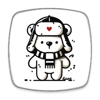 Cute funny bear with scarf and winter hat - Square fridge magnet - white - Front