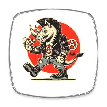 Anarchy Punk Rhino with Pizza - Square fridge magnet - white - Front