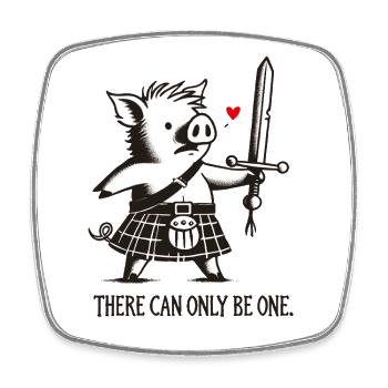 Highlander-Schwein – Es kann nur einen geben - Viereckiger Kühlschrankmagnet - Weiß - Vorne