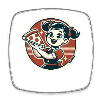 Kleines Mädchen mit Pizza - Viereckiger Kühlschrankmagnet - Weiß - Vorne