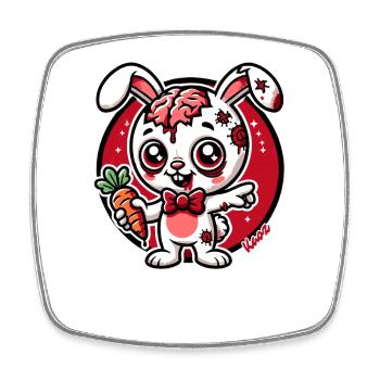 Zombie bunny with brain and carrot - Square fridge magnet - white - Front
