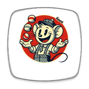Lustige Retro-Maus als Jongleur - Viereckiger Kühlschrankmagnet - Weiß - Vorne