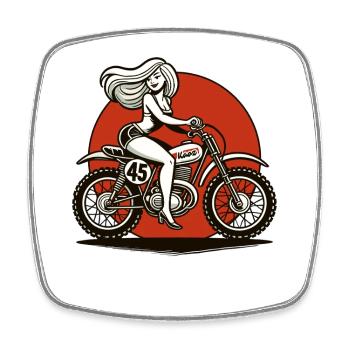 Cool Girl Rides Moto Motocross Rétro - Magnet carré - blanc - Devant