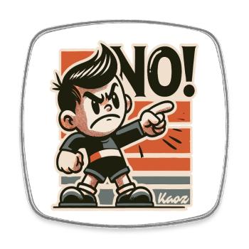 Frecher Retro Junge und Lausbube sagt Nein - Viereckiger Kühlschrankmagnet - Weiß - Vorne