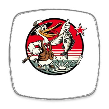 Pelikan Vogel Angler mit Angel und Fisch - Viereckiger Kühlschrankmagnet - Weiß - Vorne