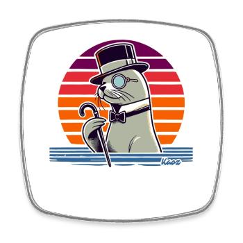 Sceau gentleman avec canne - Magnet carré - blanc - Devant